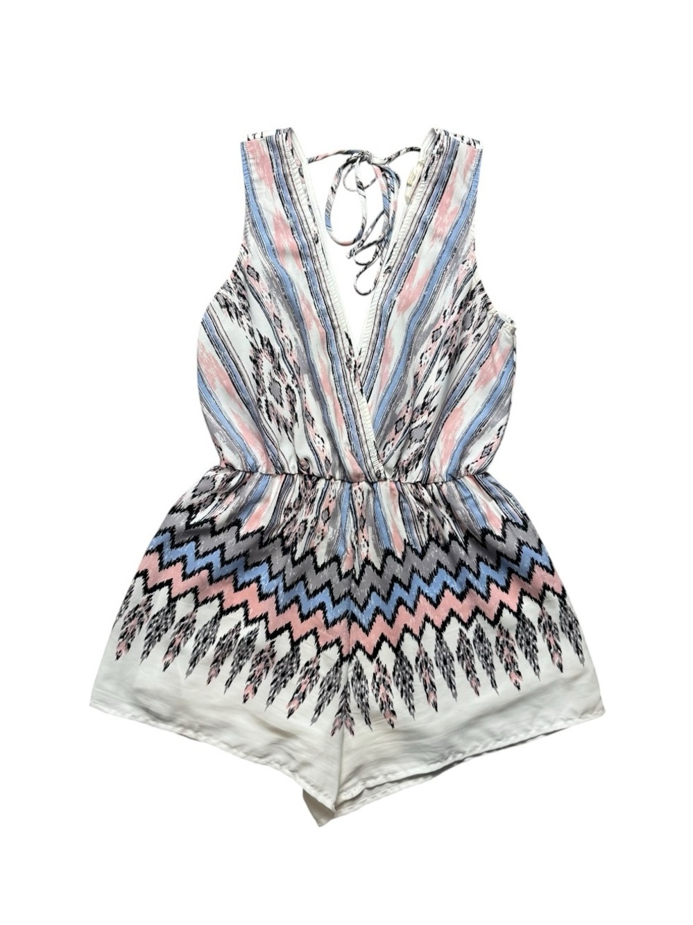 Sleeveless V-Neck Patterned Romper Size S - Geometric Pastel Summer Easy Wear